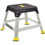 Gorilla Ladders utility step stool with black top, gray frame, and yellow accents.