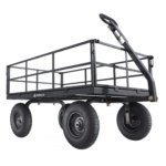 Heavy-duty black Gorilla utility cart with four large wheels and a handle.