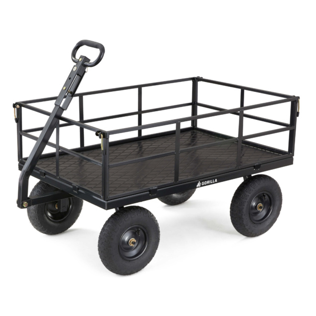 Heavy-duty black Gorilla cart with sturdy handle and durable wheels.
