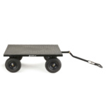 Heavy-duty black flatbed cart with "GORILLA" branding and four sturdy wheels.