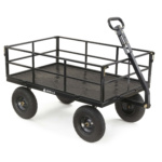 Black heavy-duty utility cart by Gorilla Made, featuring sturdy wheels and handle.