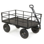 Black heavy-duty utility cart with four wheels and handle. Logo: "GORILLA."