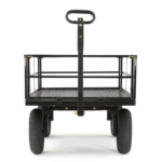 Black heavy-duty utility cart by Gorilla Made, with four large wheels.