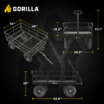 Gorilla utility cart dimensions: 46 inches long, 30 inches wide, 28 inches high.