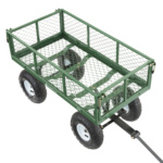 Green metal utility cart with mesh sides and black handle, branded "GORILLA".