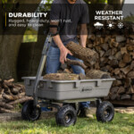 Gray Gorilla cart with logs, labeled "DURABILITY" and "WEATHER RESISTANT."