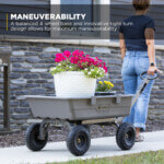 Gray Gorilla cart with white planter and pink flowers, text: "MANEUVERABILITY."