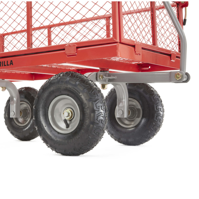 Red heavy-duty cart on four black tires with "GORILLA" text visible on the side.