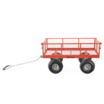 Red utility cart with mesh sides, black wheels, and "GORILLA" logo on the side.