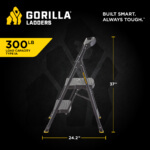 Gorilla Ladders step stool, 24.2 inches wide, 37 inches high, 300 lb load, Type IA.