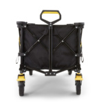 Black utility cart with yellow handle, designed for heavy-duty tasks.