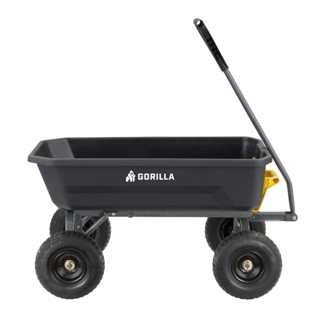 Black Gorilla Made utility cart with four wheels and handle, logo reads "GORILLA."
