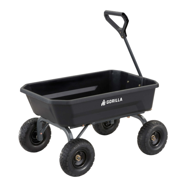 Black Gorilla utility cart with four rugged wheels and a handle.