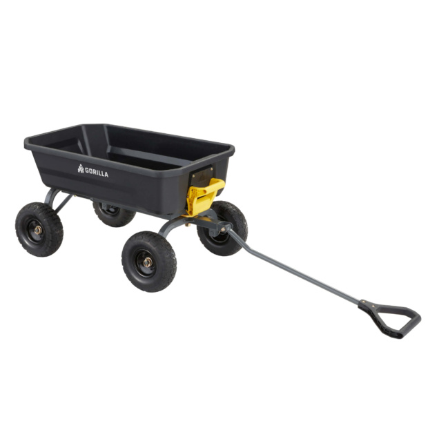 Black Gorilla utility cart with four wheels and a long handle.