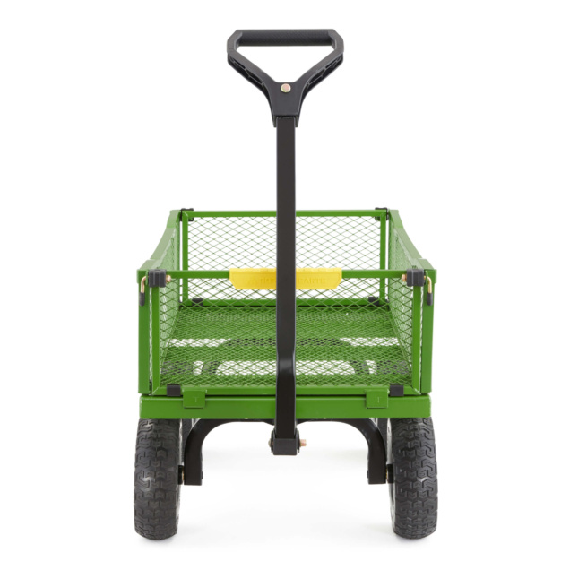 Green utility cart with mesh sides, black handle, and text "GORILLA CARTS".