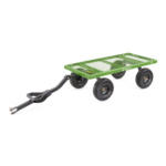 Green Gorilla Made utility cart with mesh deck and black wheels.