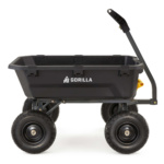 Black Gorilla utility cart with four pneumatic wheels and a sturdy handle.