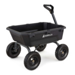 Black Gorilla utility cart with four wheels and a sturdy handle. Text reads "GORILLA."