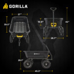 Infographic of Gorilla utility cart dimensions: 39.5 inches long, 27 inches wide, 42 inches high.