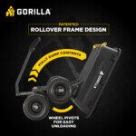 Gorilla wheelbarrow with patented rollover frame design for easy unloading.