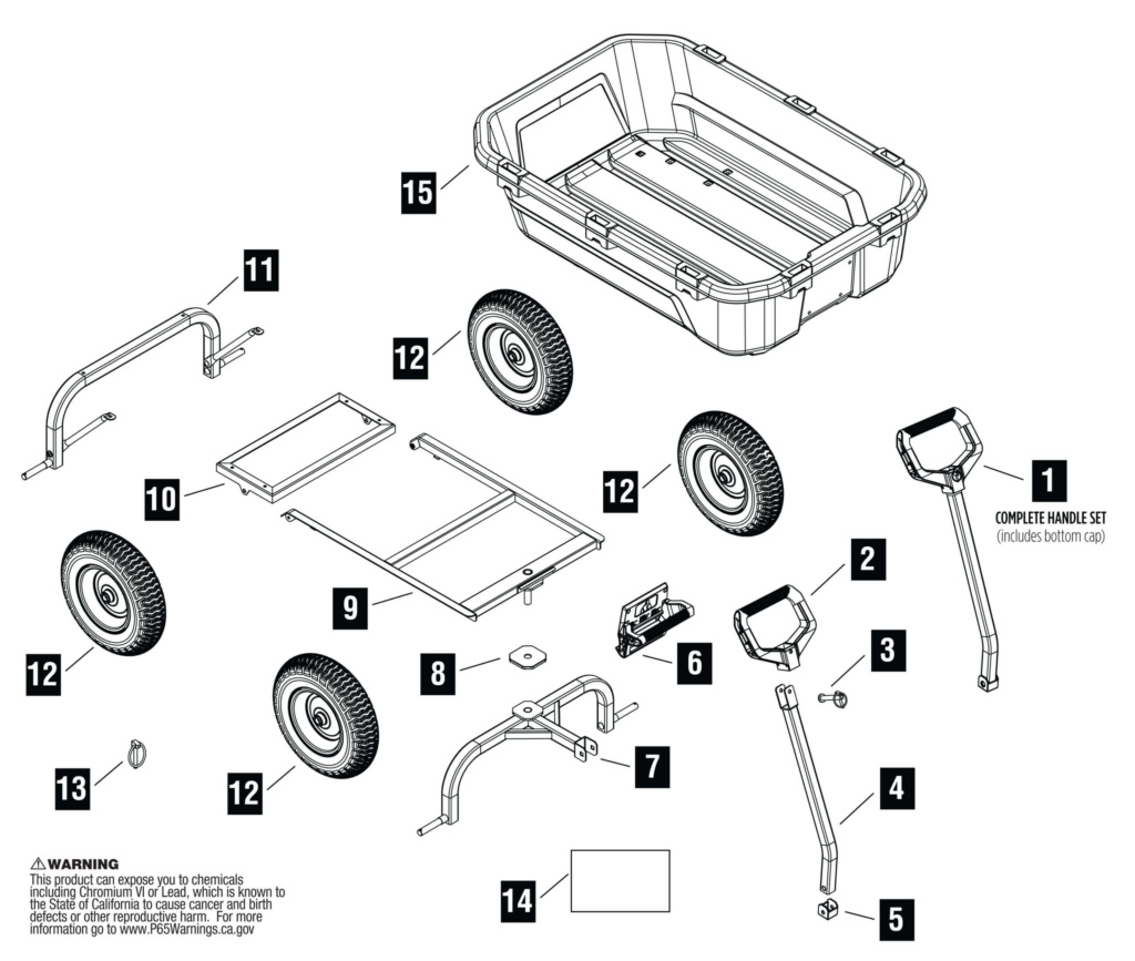 Exploded assembly view of Gorilla Made GCG 12 utility cart with labeled parts.