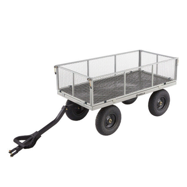 Heavy-duty Gorilla Made cart with metal mesh sides and durable black wheels.