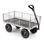 Heavy-duty Gorilla Made utility cart with metal mesh sides and black handle.
