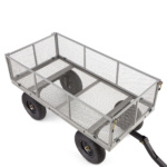Heavy-duty gray metal utility cart with mesh sides and black wheels, labeled "Gorilla."