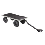 Gorilla Made utility cart with black platform and four wheels, pull handle attached.