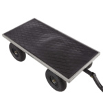 Black utility cart with textured surface and four wheels. Gorilla Made logo visible.
