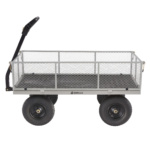 Heavy-duty grey cart with mesh sides and black handle by Gorilla Made.