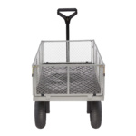 Heavy-duty metal utility cart by Gorilla Made; mesh sides, black handle, large wheels.