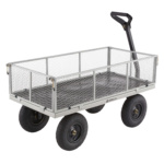 Gray mesh utility cart with black handle and four wheels, branded "Gorilla."