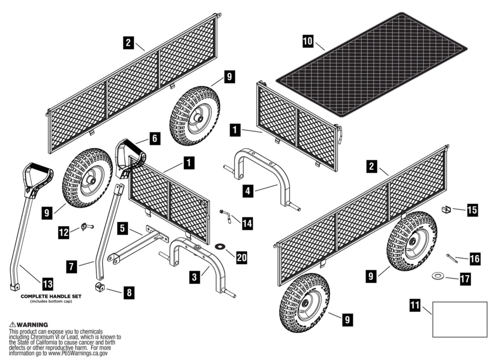 Exploded view diagram of Gorilla Made replacement parts with numbered labels and grids.