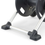 Close-up of Gorilla Made GRS 175H hose reel stand with black and silver design.