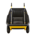 Gorilla Made heavy-duty cart with black bed and yellow frame, front view.
