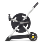 Black and silver Gorilla Made hose reel, sturdy design for utility use.