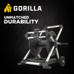Gorilla Made hose reel on black background with text: "UNMATCHED DURABILITY".