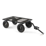 Black metal utility cart with mesh surface and four heavy-duty wheels, "GORILLA" logo.