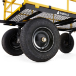 Gorilla Cart with yellow frame, black mesh surface, and sturdy black wheels.