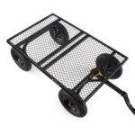 Black metal utility cart with mesh design and four wheels, Gorilla Made logo visible.