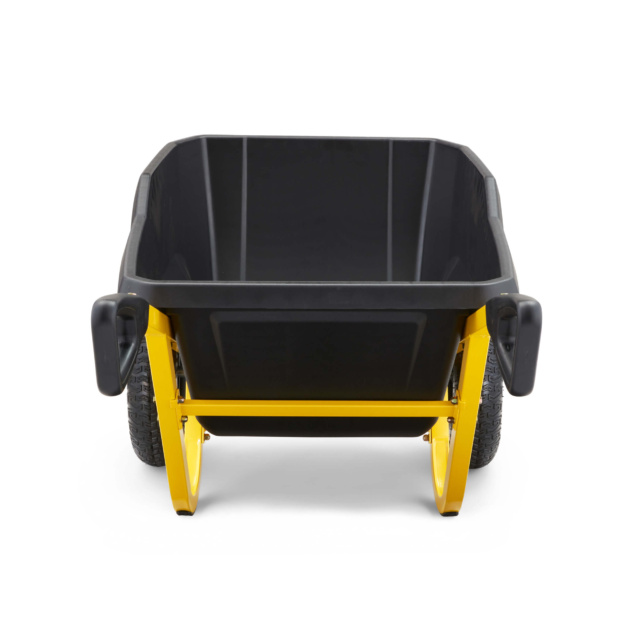 Black and yellow Gorilla Made heavy-duty cart, front view, designed for strength.