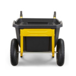 Heavy-duty utility cart by Gorilla Made, black body with yellow accents, front view.