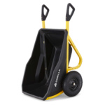 Yellow and black Gorilla Made hand truck with sturdy wheels and handles.