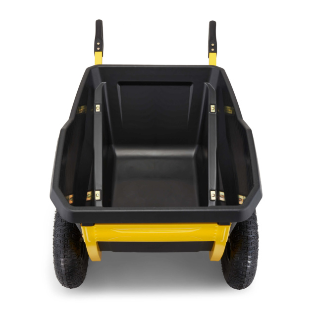 Gorilla Made utility cart, black and yellow, with dual handles and sturdy wheels.
