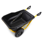 Black and yellow Gorilla Made wheelbarrow with durable design for outdoor tasks.