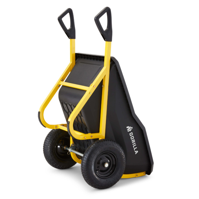 Heavy-duty Gorilla Made cart with yellow frame and black panel, featuring text: "GORILLA".