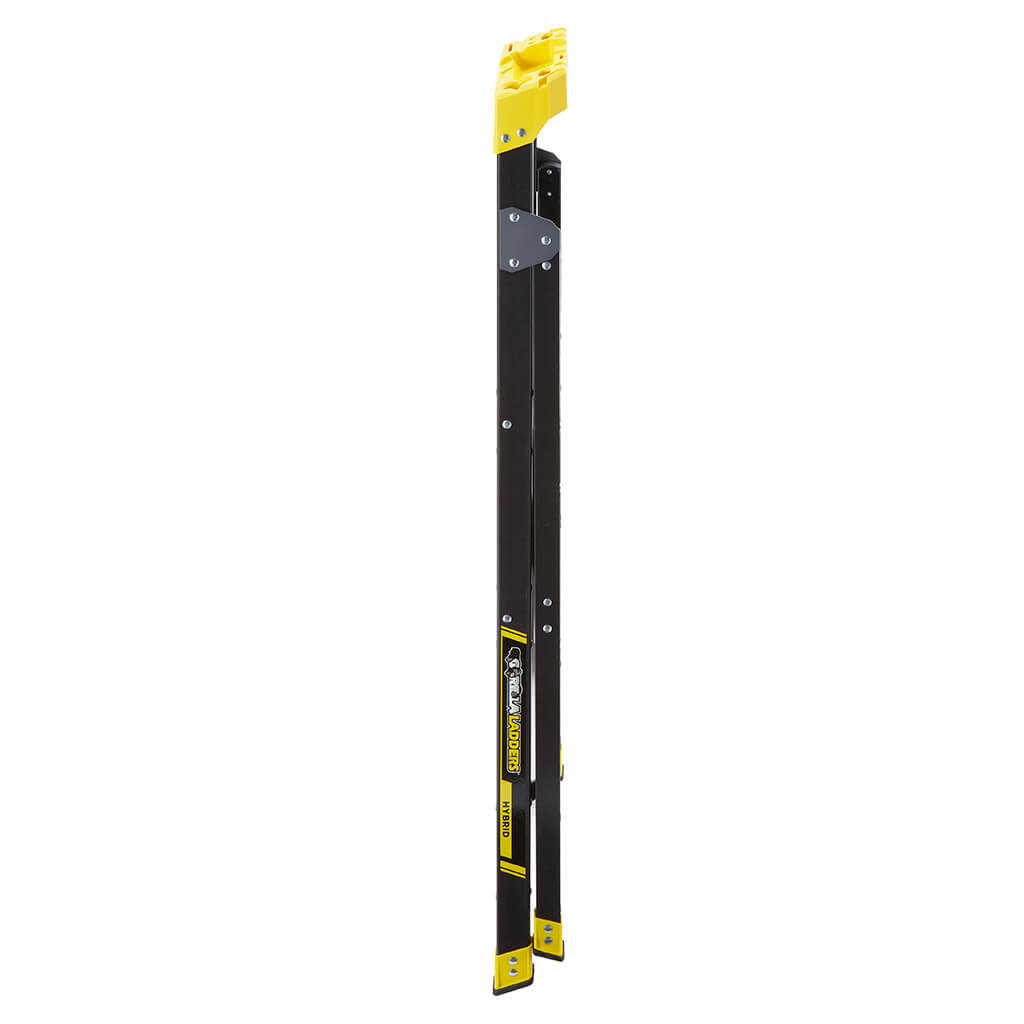 Folded Gorilla Ladders, black and yellow; dimensions: 12 inches high, 13 inches wide.