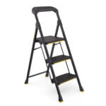 Black Gorilla Ladder with yellow accents, three steps, and "GORILLA LADDERS" text on top.