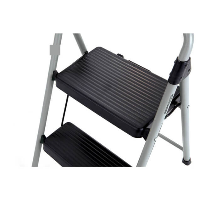 Gorilla Made ladder with two black steps and a silver frame, part of a safety product line.